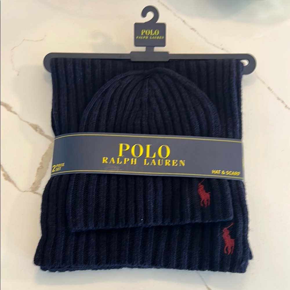 Polo Ralph Lauren Navy Hat and Scarf Set